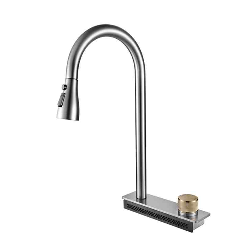 Waterfall vegetable washing basin nano double hole pull-out stainless steel faucet