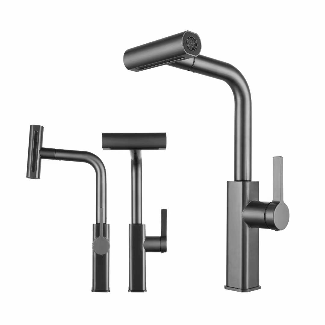 New Design Waterfall 304 Stainless Steel Hot Cold Water Mixer Tap Function Shower Head Pull Out Sink Kitchen Faucet