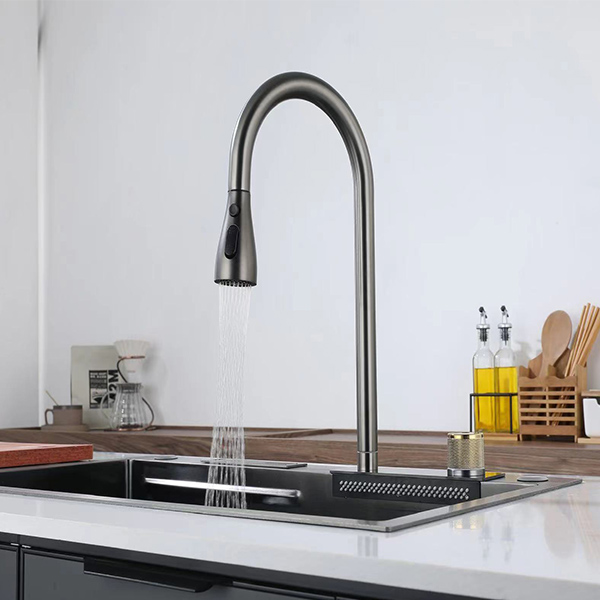 Kitchen stainless steel waterfall pull-out rain faucet