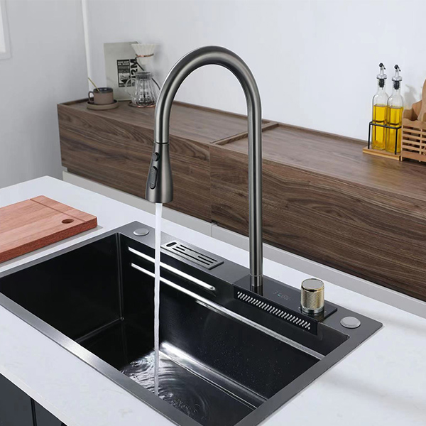 Kitchen stainless steel waterfall pull-out rain faucet