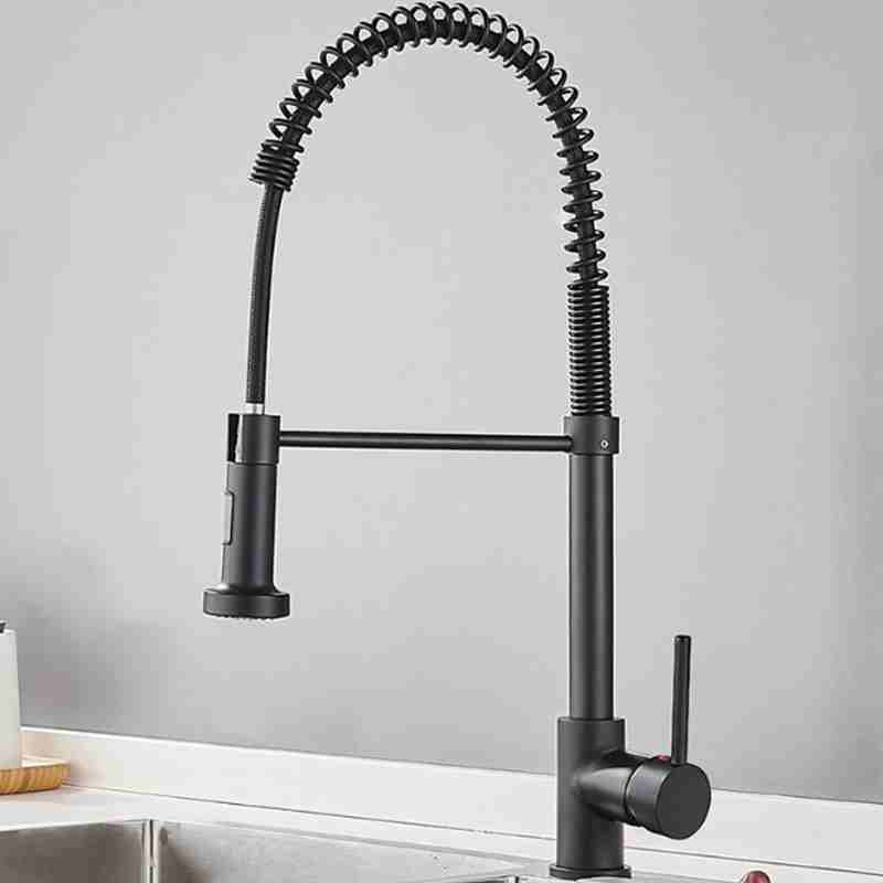 Black spring pull-out faucet for household vegetable washing basin hot and cold faucets