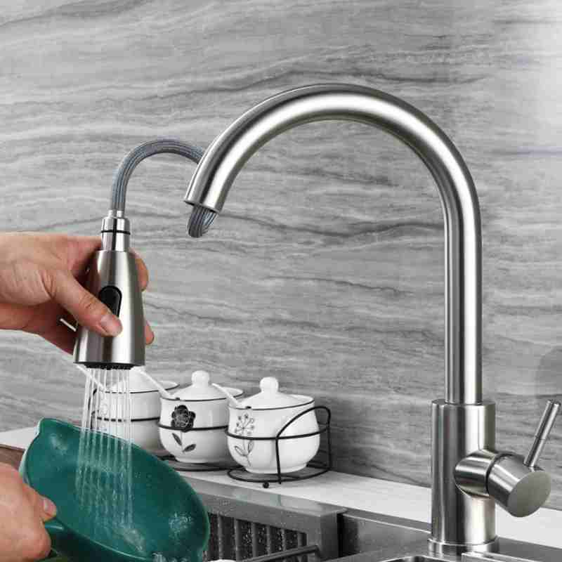 304 stainless steel rotatable retractable washing and pulling kitchen faucet