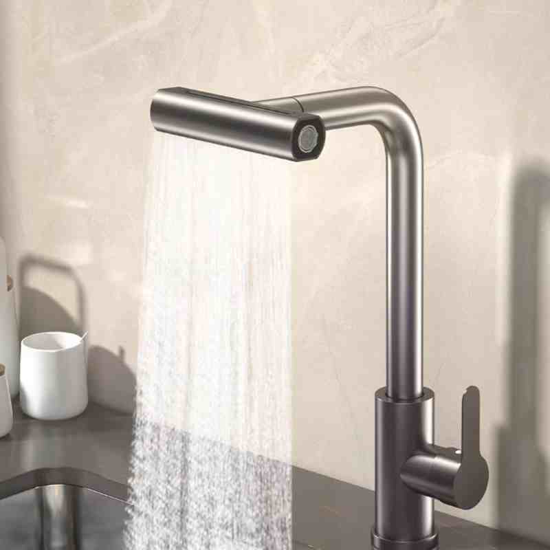 Modern Bronze Waterfall Faucet With Pull-Down Sprayer for Kitchen Sinks