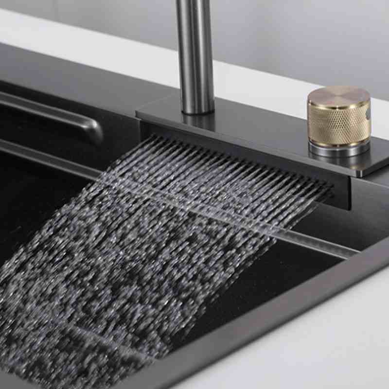 Kitchen Nano Sink Double Hole Pulling Flying Rain Waterfall Faucet