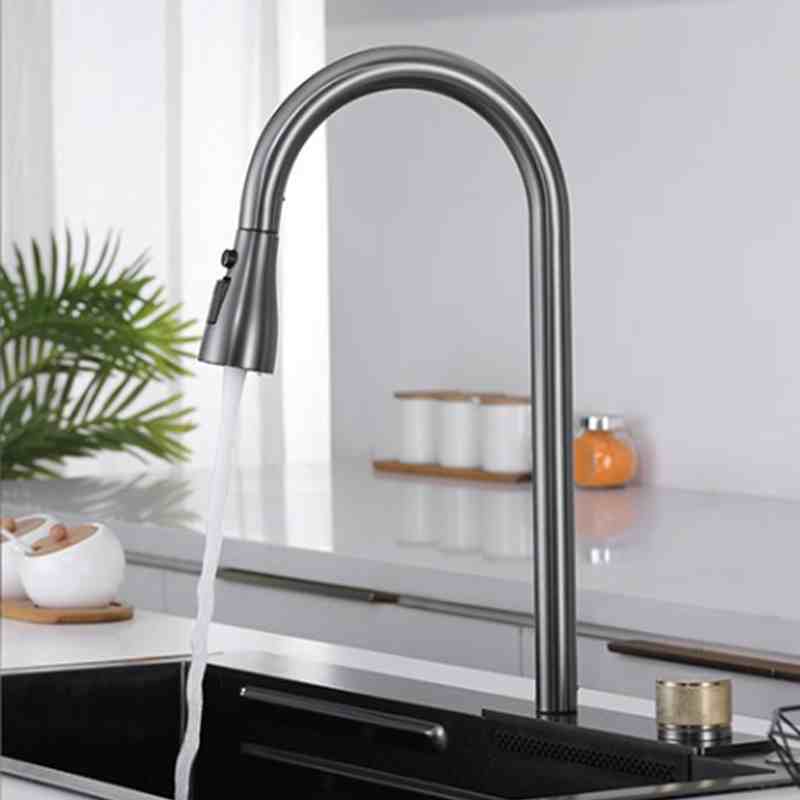 Waterfall vegetable washing basin nano double hole pull-out stainless steel faucet