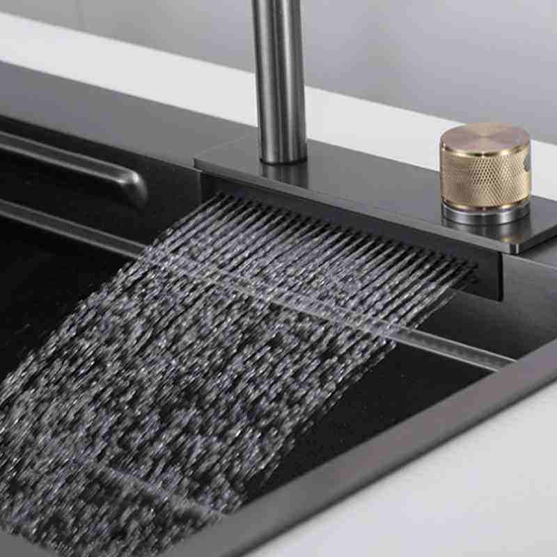 Kitchen stainless steel waterfall pull-out rain faucet