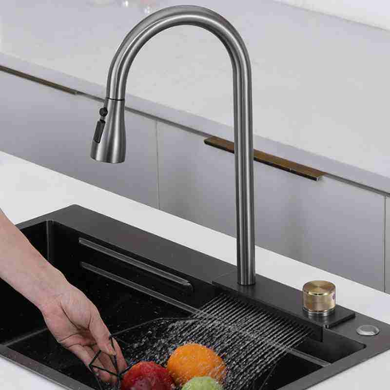 Kitchen stainless steel waterfall pull-out rain faucet